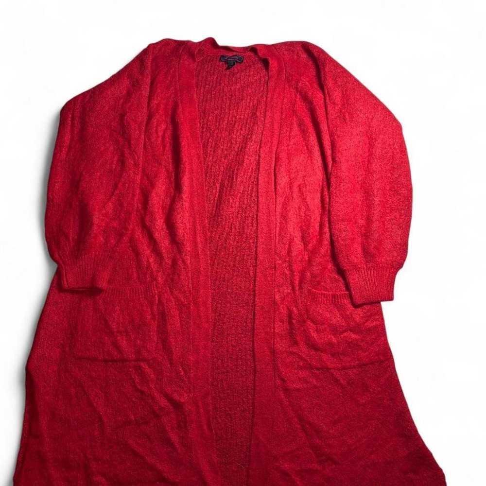 Red long cardigan with pockets, size L